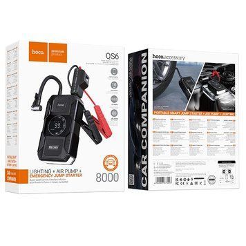 Бустер-насос для авто HOCO Clever Intelligent air pump+emergency start-up power bank QS6 (8000mAh) |800A, 10Bar, 145PSI| QS6 фото