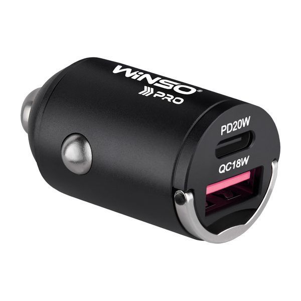 Автомобільний зарядний пристрій WINSO PRO 38W USB-C+USB-A mini Metal 222038 фото