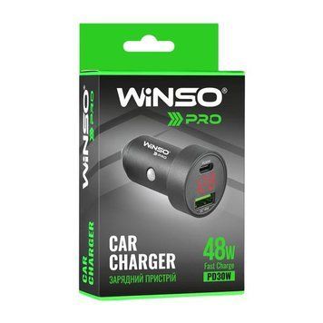 Автомобільний зарядний пристрій WINSO PRO 48W 1xUSB-C+1xUSB-A, display, metal 223348 фото