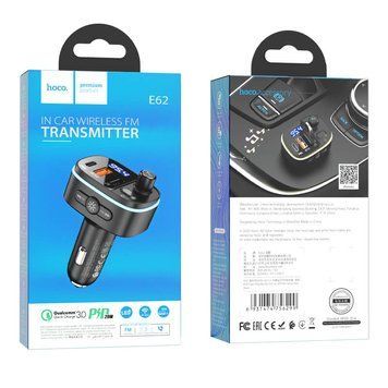 Адаптер автомобільний Hoco Fast car BT FM transmitter E62 |2USB/1Type-C, TF/U Disk, 20W/3A, QC/PD| E62 фото