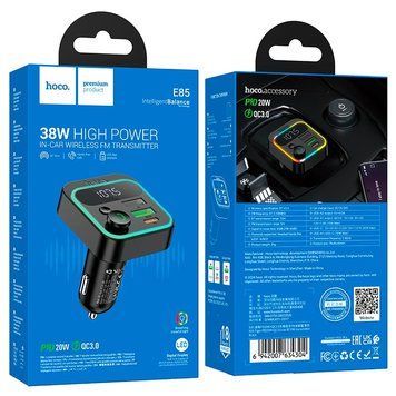 Адаптер автомобільний HOCO Tiger car BT FM transmitter E85 |2USB/1Type-C, 20W/3A, PD/QC| E85 фото