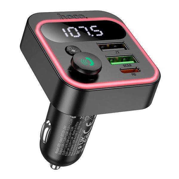 Адаптер автомобільний HOCO Tiger car BT FM transmitter E85 |2USB/1Type-C, 20W/3A, PD/QC| E85 фото