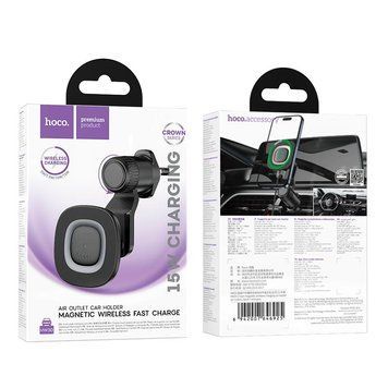 Тримач HOCO Crown magnetic wireless charging car holder (air outlet) HW30 |4.5-7", 15W| HW30  фото