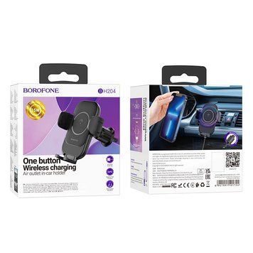 Тримач Borofone Blue Charm wireless fast charging car holder (air outlet) BH204 |15W, 4.5-7"| BH204  фото