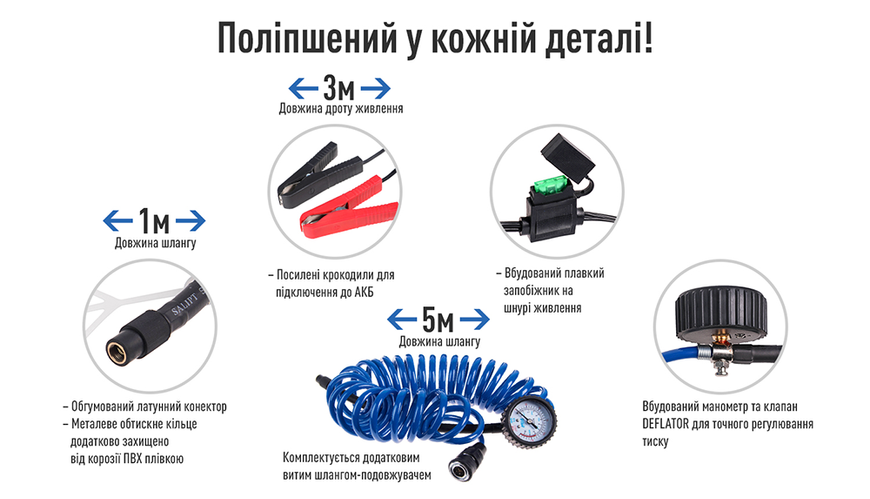 Компресор "ViTOL" K-72 150psi/25Amp /90л/2 циліндра /шланг 5,0м/клеми K-72 фото