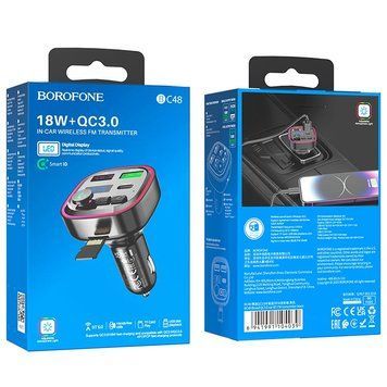 Адаптер автомобільний Borofone Broad QC3. 0 car BT FM transmitter BC48 |2USB/Type-C, 18W/3A| BC48 фото