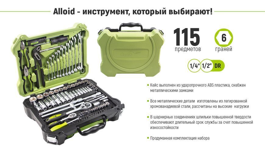 Універсальний набір інструментів 1/4" & 1/2" , 115 предметів Alloid НГ-4115П фото